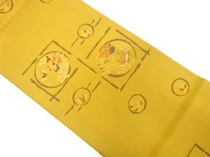 丸紋に蝶・花模様織り出し袋帯